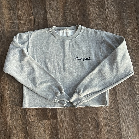 Brandy Melville Tops - Brandy Melville Gray Cropped Sweatshirt with New York Embroidery